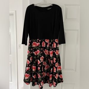 Oxiuly Women's Vintage Patchwork Pockets Puffy Swing Casual Party Dress